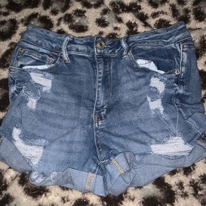 blue ripped jean shorts